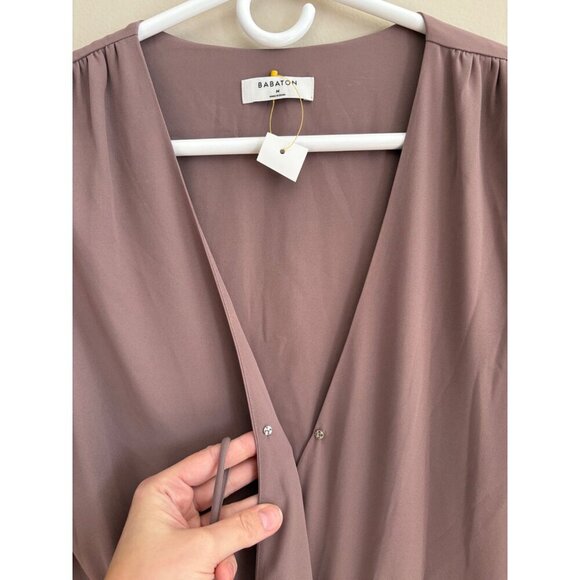 Aritzia Babaton Optima True Wrap Mini Dress Size M  Mauve Mocha Mousse - Picture 11 of 16